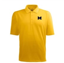 Antigua Michigan Wolverines Men&#39;s Gold Pique Xtra-Lite Short Sleeve Polo, Size M - £31.29 GBP