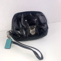 Coach Wallet Poppy Black Leather Push lock Oval Legacy Stripe Zip  Vtg 4... - £23.26 GBP