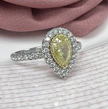 GIA 1.08 Ct Fancy Yellow Pear Shaped Diamond Engagement Halo Ring 18k White Gold - £2,989.68 GBP