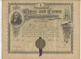 International Cross and Crown Certificate of Attendance Kansas 1912.  - £13.98 GBP