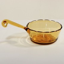 Vintage Amber Glass 5.5&quot; Scalloped Edge Bowl With 4&quot; Scroll Handle - £34.95 GBP