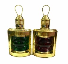 Set of 2 Nautical Brass Port &amp; Star Board Oil Lamp lamp Ship Lantern ,,, - £102.87 GBP