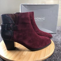 Vionic NAOMI Ankle Booties Suede Snake Print Boots Women’s Size 11 WINE New - $41.50