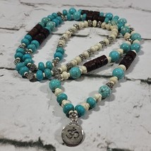 Necklace Stone Beads Wood Faux Turquoise with Medallion  - £30.96 GBP