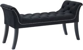 Velvet Tufted Bench with Nailhead Detail, Bench for Living Room | Bedroom Bench  - £316.82 GBP