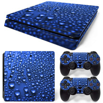 For PS4 Slim Skin Console &amp; 2 Controllers Blue Rain Vinyl Decal Wrap - £10.58 GBP