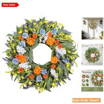 Spring and Summer Floral Front Door Wreath 24 Inch Vibrant Multicolor Ar... - $34.60