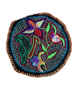 Shipibo Hand Embroidered Round Patch | Ayahuasca Flower | 10&quot; (25 cm) Di... - $28.49