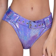 Shimmer Shorts Grommet Belt High Waisted Cheeky Back Bikini Lavender Rav... - $40.49