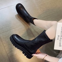 TUINANLE Autumn Chelsea Boots Chunky Boots Women Shoes Slip On PU Leather Ankle  - £56.91 GBP