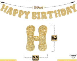 Happy Birthday Banner Glitter Gold - 10 Feet Happy Birthday Sign for Decoration image 5