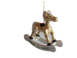 Vintage Wooden Rocking Horse Ornament Christmas Tree Cream/blk/gold Whit... - £7.80 GBP