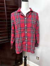 L.L.Bean Womens Sleepshirt Red Plaid Pocket Collared Long Sleeve Flannel M - $23.12