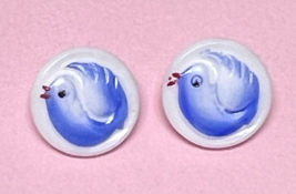 2 Vintage 2 Fat Blue Birds of Happiness Milk Glass Buttons 1/2 inch - $12.88 CAD