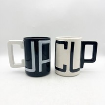 2 Coffee Mug Large Letters Spelling CUP Embossed Handle Black White Vintage - £23.83 GBP