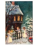 Postcard Christmas Joyous Noel Winter Angels Pull Sleigh Full of Toys To... - £17.12 GBP