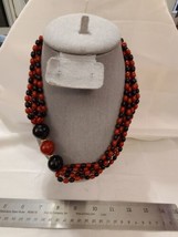 Vtg Avon Cosmopolitan Necklace Red Black Multistrand Offset Large Bead - £9.89 GBP