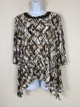 Bon Worth Womens Size PM Brown Abstract Crinkle Stretch Blouse 3/4 Sleeve - £5.99 GBP