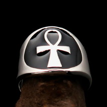 Nicely crafted Mens Statement Ring Black Ankh Cross - Sterling Silver  - £51.06 GBP