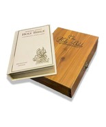 VTG 1976 Holy Bible Cedar Wood Box Memorial Illustrated Protestant White... - $16.99
