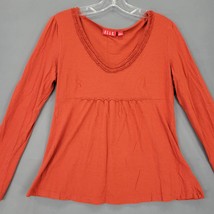 Elle Women Shirt Size L Orange Sienna Preppy Long Sleeve Prairie V-Neck Classic - £9.35 GBP
