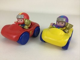 Fisher Price Little People 4pc Lot 2 Race Cars 2 Drivers Yellow Red 2008 Mattel - £21.65 GBP