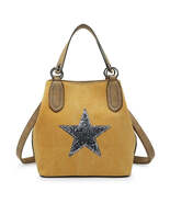 Canvas Sequin Star Handbag - Mustard Yellow - $46.15