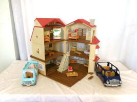 Calico Critters #CC1796 Red Roof Country Home Kids Gift Set 3 story n Cars n Acc - $59.40