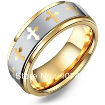 Free Shipping Price Hot Sales 8MM Golden Multi Cross Tungsten Carbide Wedding Ri - £29.27 GBP