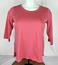 Womens XL Isaac Mizrahi Peachy-Pink Cotton High Low 3/4 Sleeve Round Neck Tee - £17.60 GBP