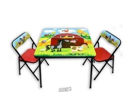 Gener8 Barnyard Table & Chairs GS75044 Kids Metal Frame Vinyl Table Top Seats - £48.58 GBP