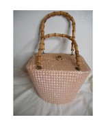 Vintage light pink Bamboo Handled Woven Lined Handbag Purse Estate Find - $51.99