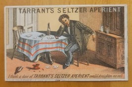 Tarrent&#39;s Seltzer Aperient - Man Laying Over Card Table - Trade Card - $6.15