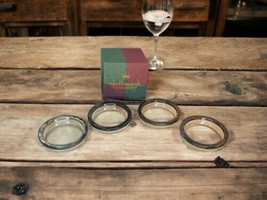 Hallmark Set Of 4 Round Glass Silver Plate Beverage Drink Bar Coasters - £16.75 GBP