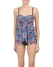 NWT GOTTEX 16 swimsuit fly away 1 piece bandeau multi color zigzag tummy... - £45.75 GBP