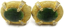 Vintage 14K Gold Jade Diamond Cufflinks Oval Textured Exquisite Heavy Signed AB - £1,712.67 GBP