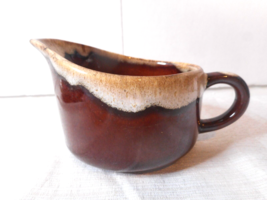 Brown Drip Glazed Creamer Small Gravy Boat with Handle Pottery Pour Spou... - $12.38