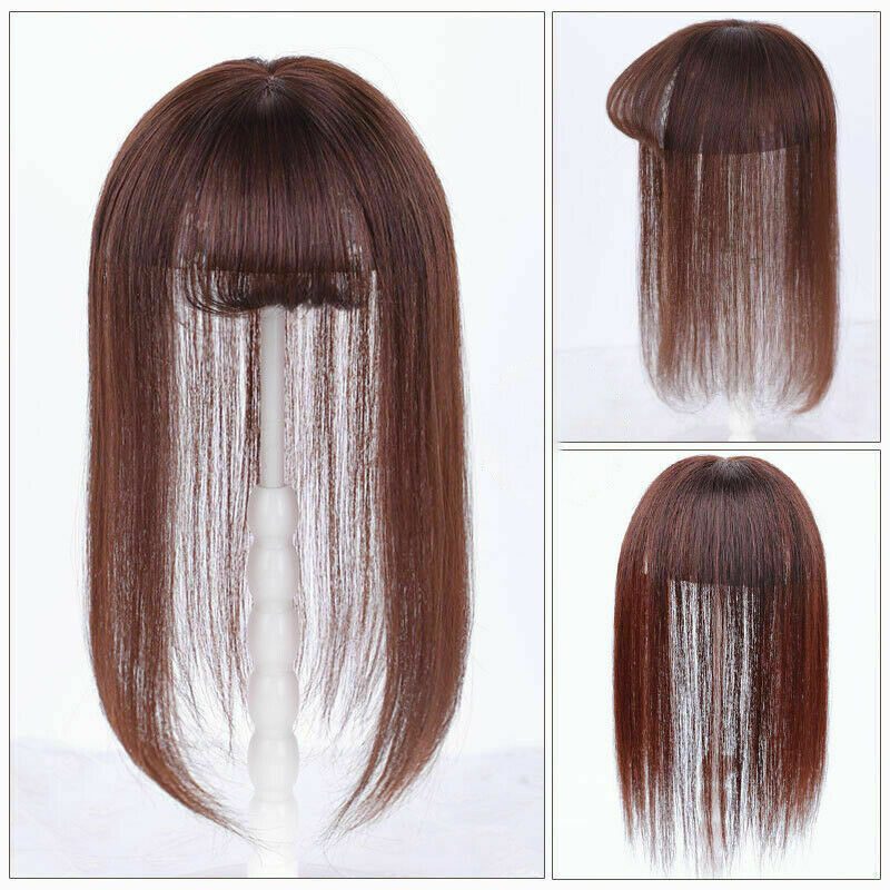 Women Thin Genuine Human Hair Topper Toupee Clip in Top Hairpiece with Air Bang