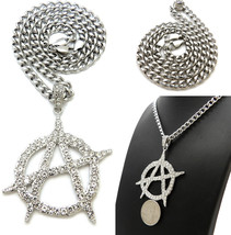 New Iced Anarchy Pendant Stainless Steel Cuban Chain Hip Hop Necklace RC3903SS - £23.45 GBP+