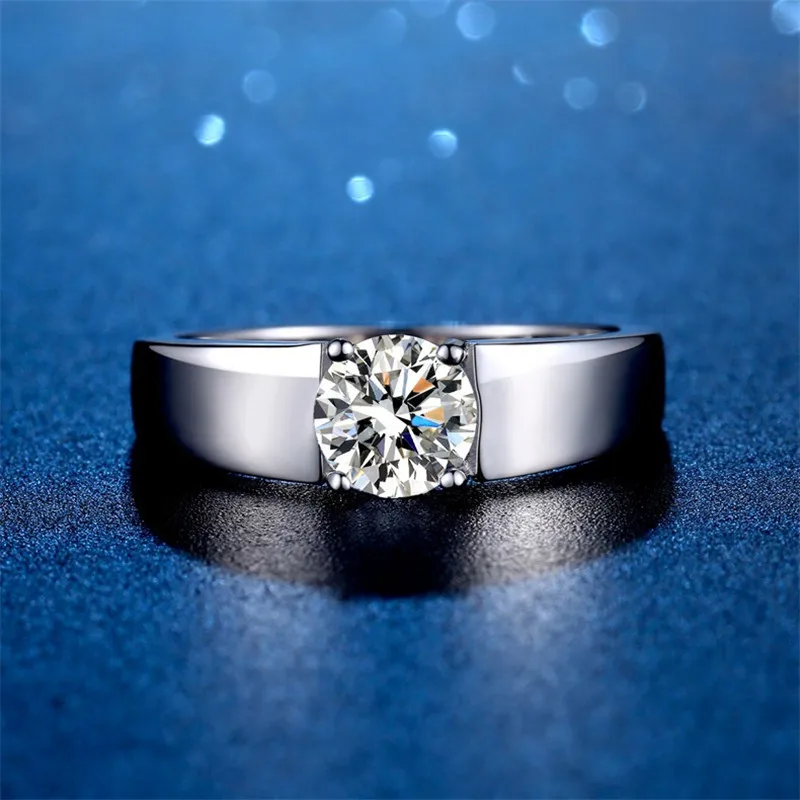Men Pass Diamond Test 1 ct Excellent Cut Moissanite Ring 925 Silver Sparkling St - £60.08 GBP