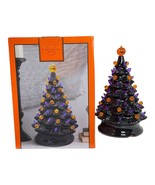 13&quot;H BLACK Glazed Ceramic Retro Plug-In Halloween Tree w/Multi-Color Bulbs - £31.98 GBP