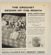 1958 Print Ad Coats &amp; Clark&#39;s Crochet Thread Design of the Month - £8.18 GBP