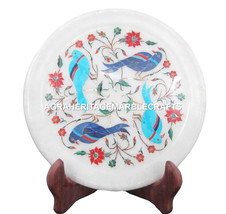 12&quot; Marble Serving Dish Plate Birds Inlay Lapis Malachite Carnelian Decor H1430 - £253.52 GBP