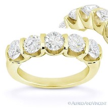 Round Cut Forever ONE D-E-F Moissanite 14k Yellow Gold 5-Stone Band Wedding Ring - £990.94 GBP+