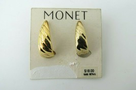 Monet J Hoop Earrings Luxury Clip Gold Plated Smooth Lines 1&quot; High Stylish Nice! - £12.57 GBP