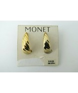 Monet J Hoop Earrings Luxury Clip Gold Plated Smooth Lines 1&quot; High Styli... - £12.56 GBP