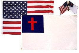 AES Wholesale Combo USA &amp; Christian Christ 2x3 2&#39;x3&#39; Flag &amp; Lapel Pin Fade Resis - £7.56 GBP