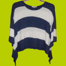 Navy Blue White Stripe Crop Shirt Top Longer Sides 3/4 Sleeves Size S Ov... - £4.66 GBP