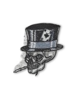SKULL IN TOP HAT IRON ON PATCH 2.75&quot; Rocker Biker Skeleton Embroidered A... - $4.95