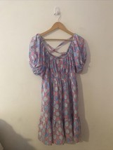 Simply Southern Dress Size L Pink Blue Shells Fit Flare Short sleeve - £14.99 GBP